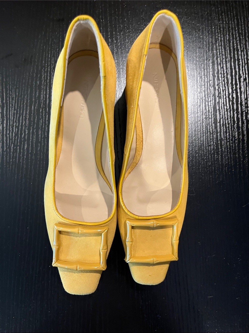 J. McLaughlin Yellow Square-Toe Buckle Flats